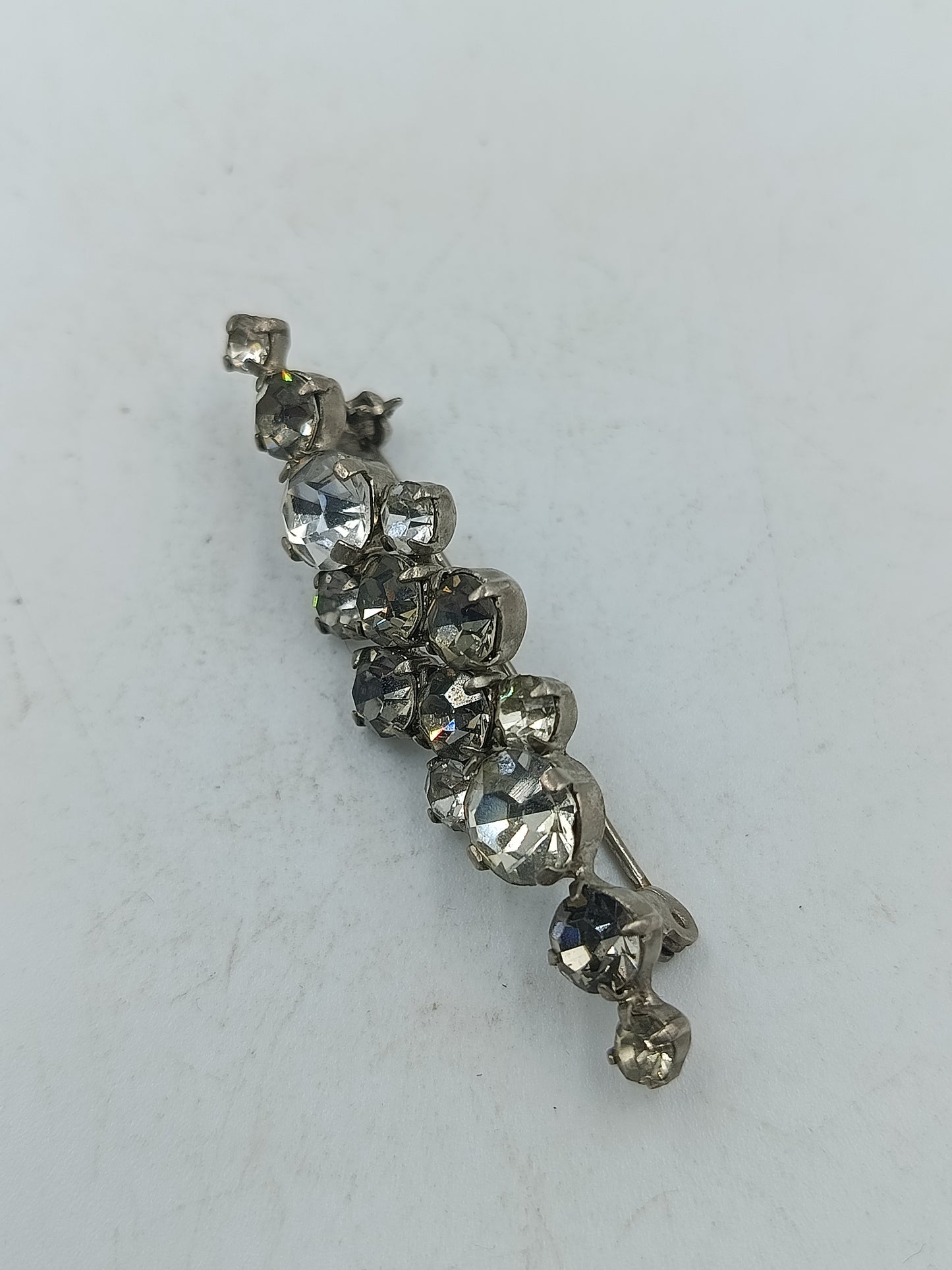 Vintage Strass Brosche silberfarben klare Kristalle elegant