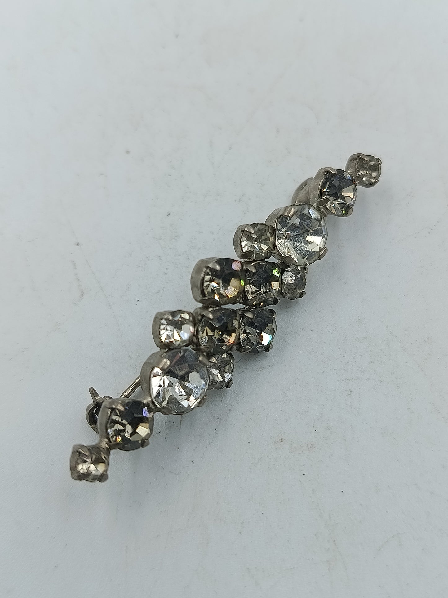 Vintage Strass Brosche silberfarben klare Kristalle elegant