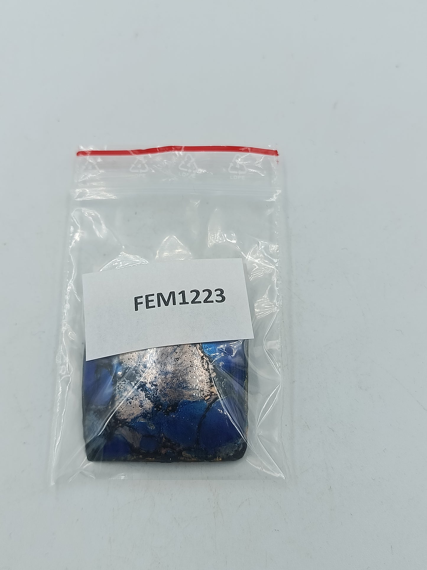 Quadratische Vintage Brosche blau kupferfarben Emaille Raku Stil