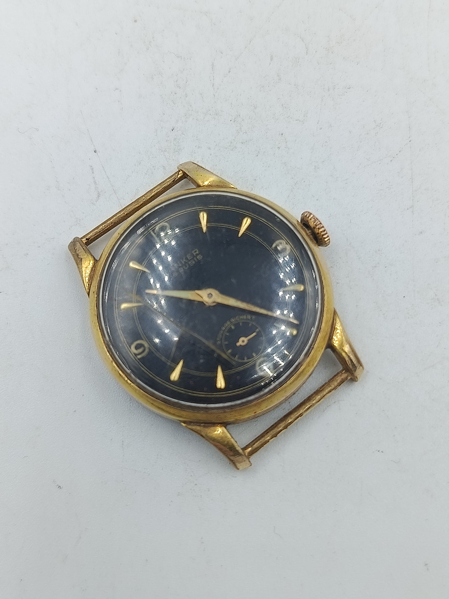 Vintage Anker Herrenuhr goldfarbenes Gehaeuse schwarzes Zifferblatt