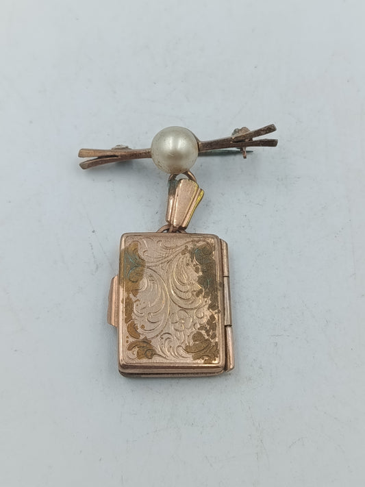 Vintage Medaillon Anhänger mit Perlendetail und Gravur