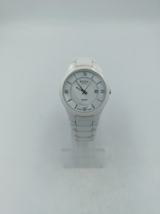 Weiße Boccia Keramik-Armbanduhr mit modernem, zeitlosem Design