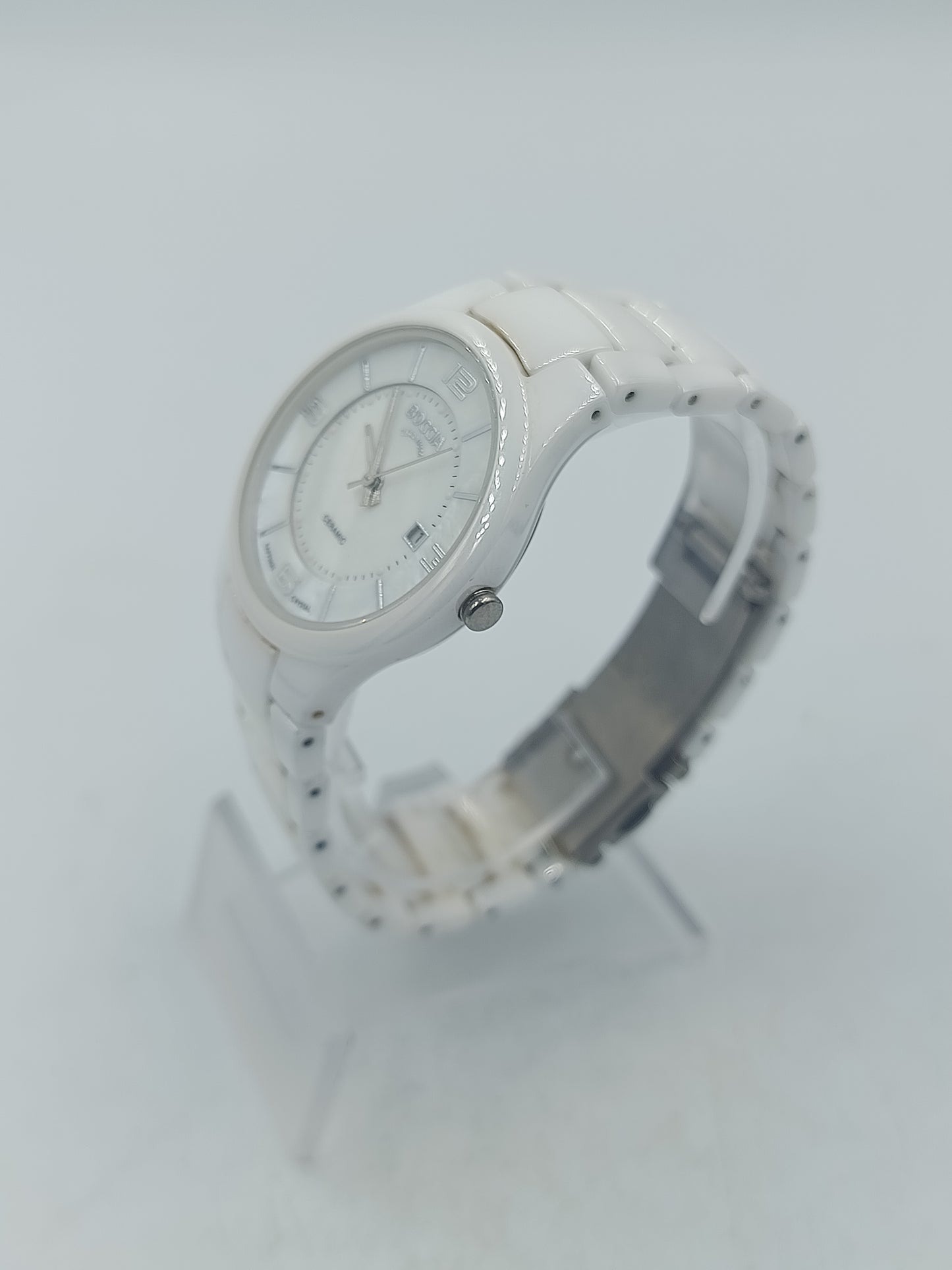 Weiße Boccia Keramik-Armbanduhr mit modernem, zeitlosem Design