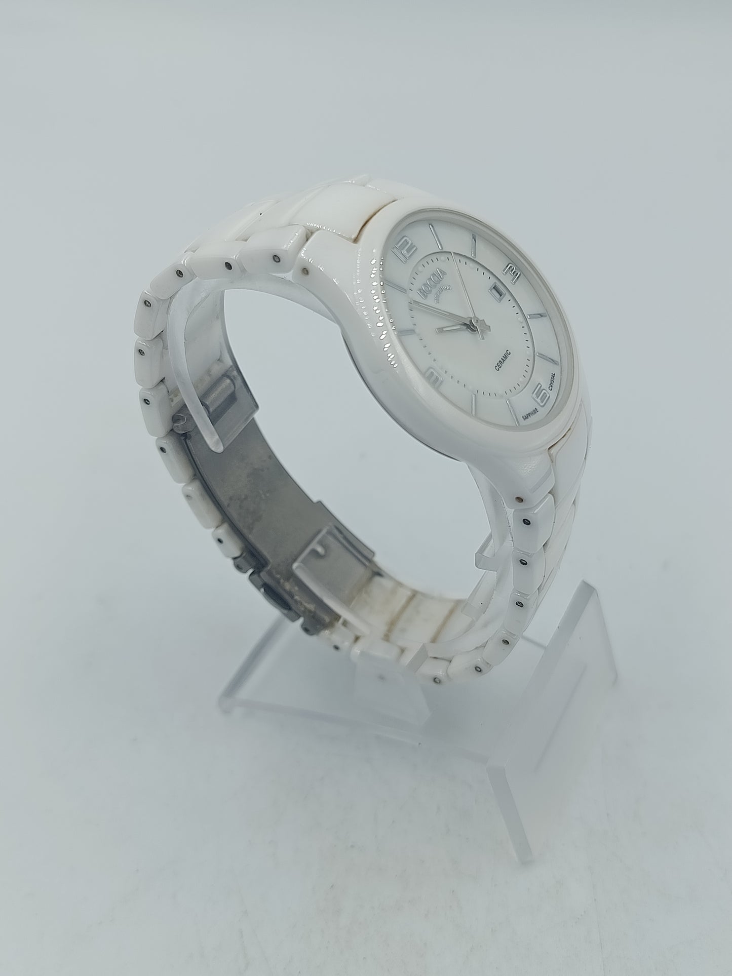 Weiße Boccia Keramik-Armbanduhr mit modernem, zeitlosem Design