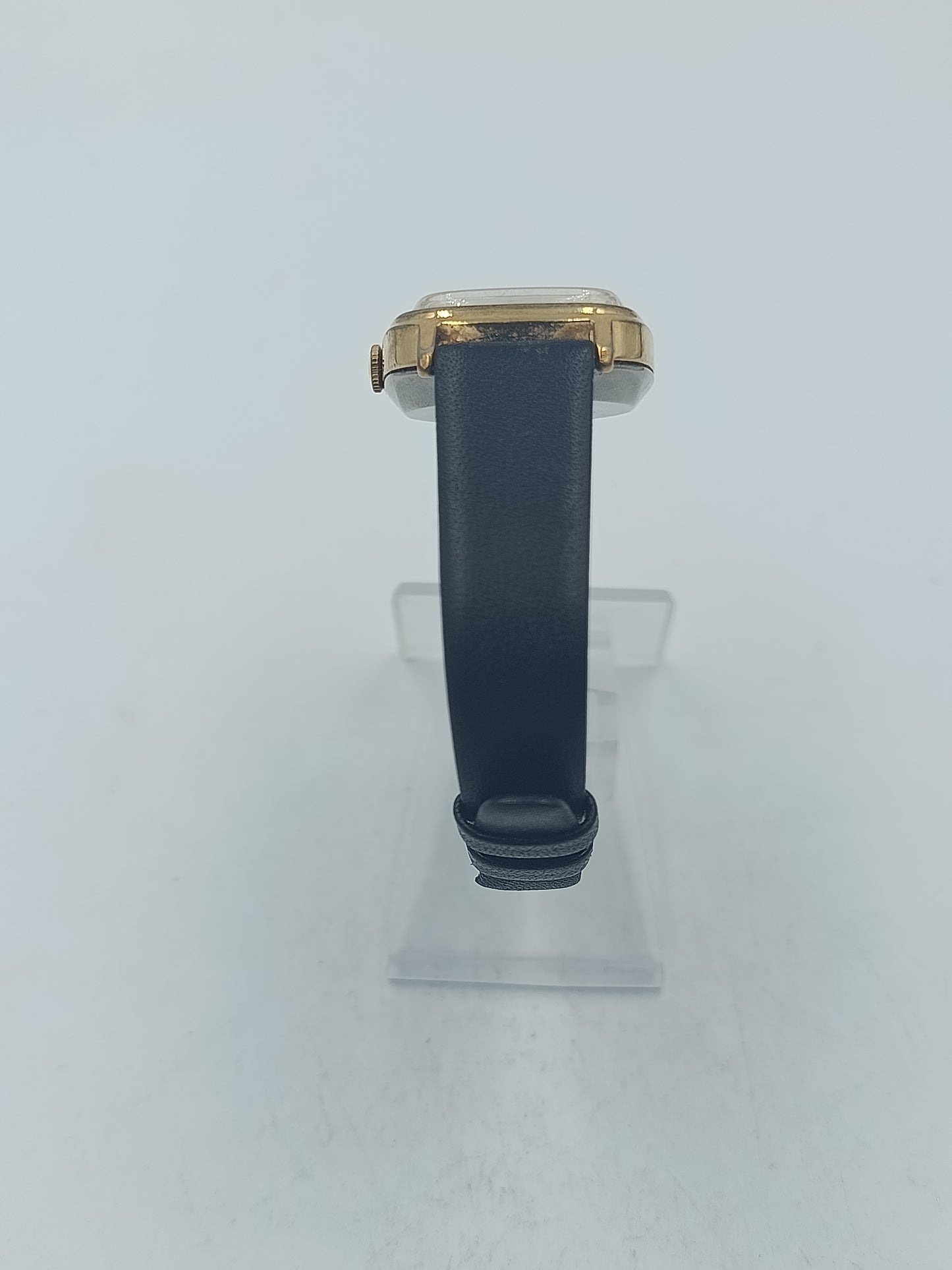 Rechteckige Armbanduhr Timex Quartz in Gold mit Lederarmband