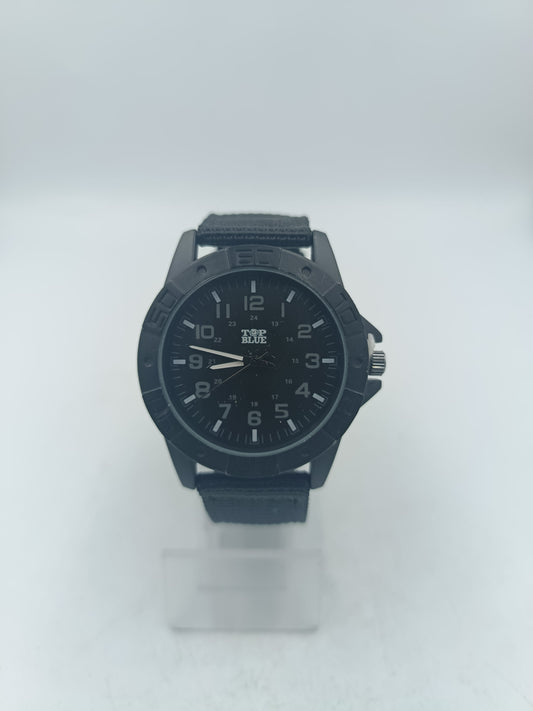 Analoge Armbanduhr Top Blue mit sportlichem schwarzem Design und Stoffarmband