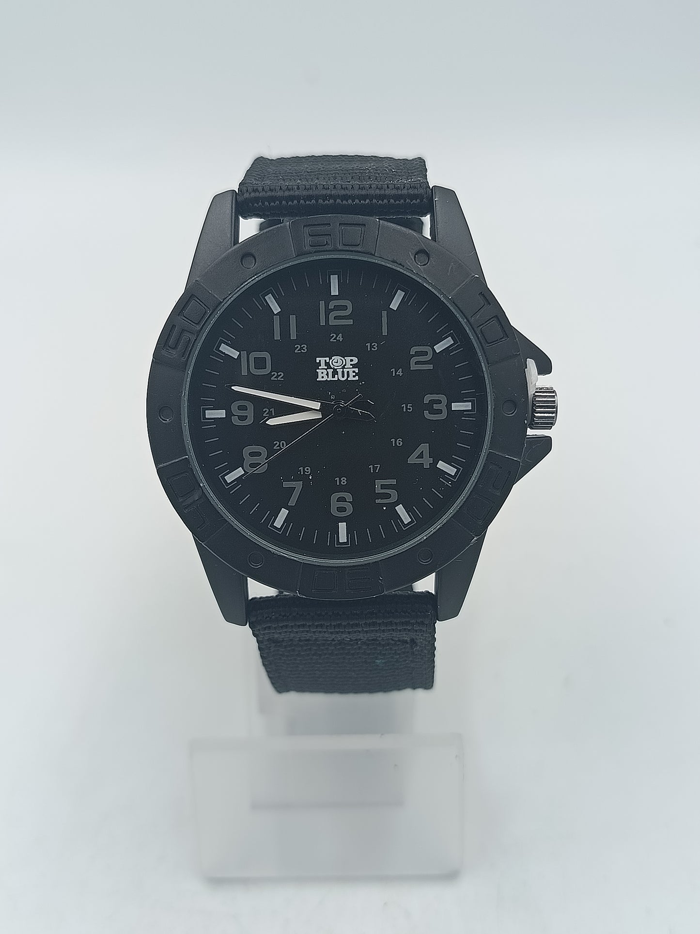Analoge Armbanduhr Top Blue mit sportlichem schwarzem Design und Stoffarmband