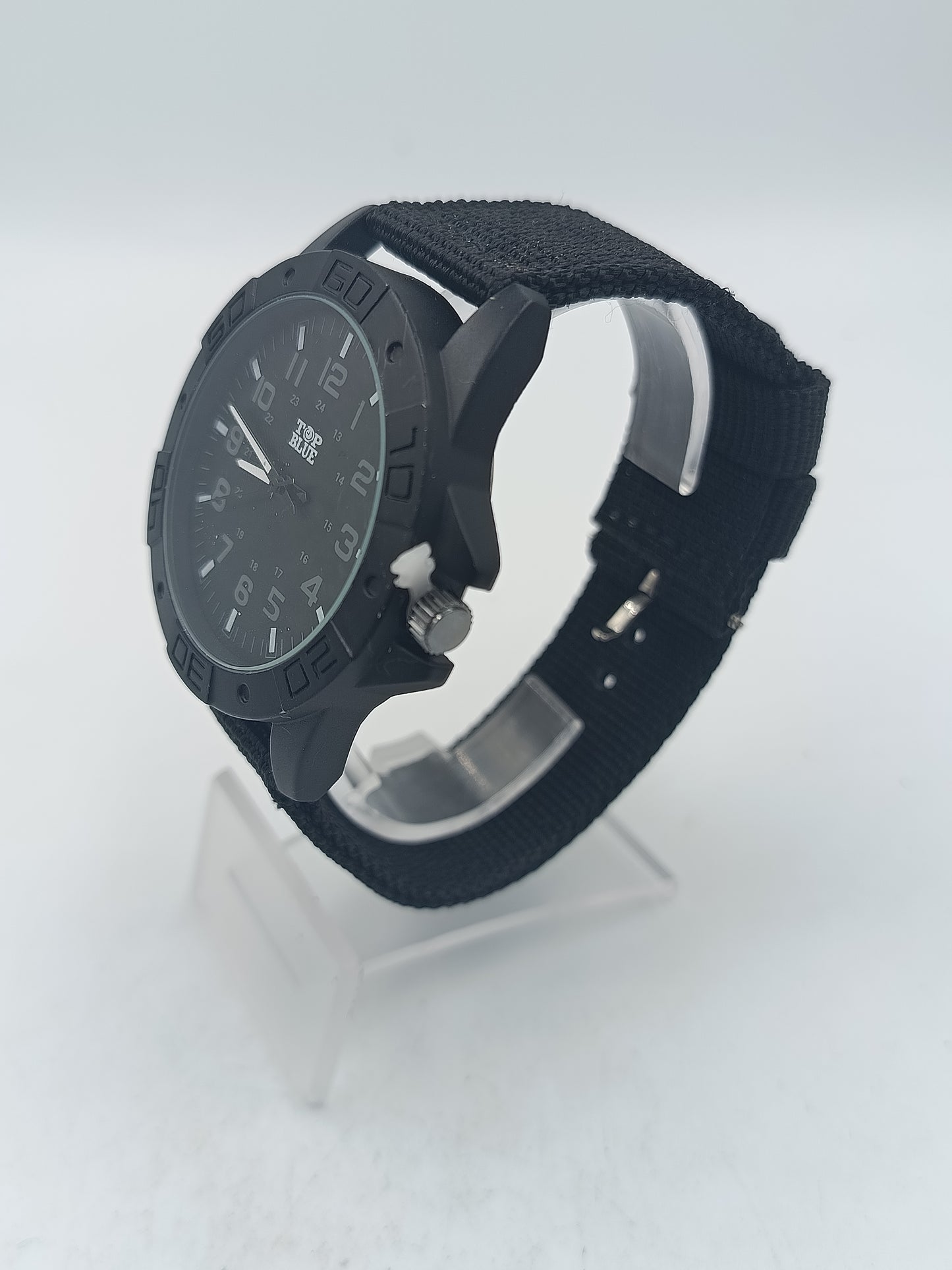 Analoge Armbanduhr Top Blue mit sportlichem schwarzem Design und Stoffarmband