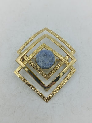Geometrische Schmuckbrosche goldfarben mit Naturstein
