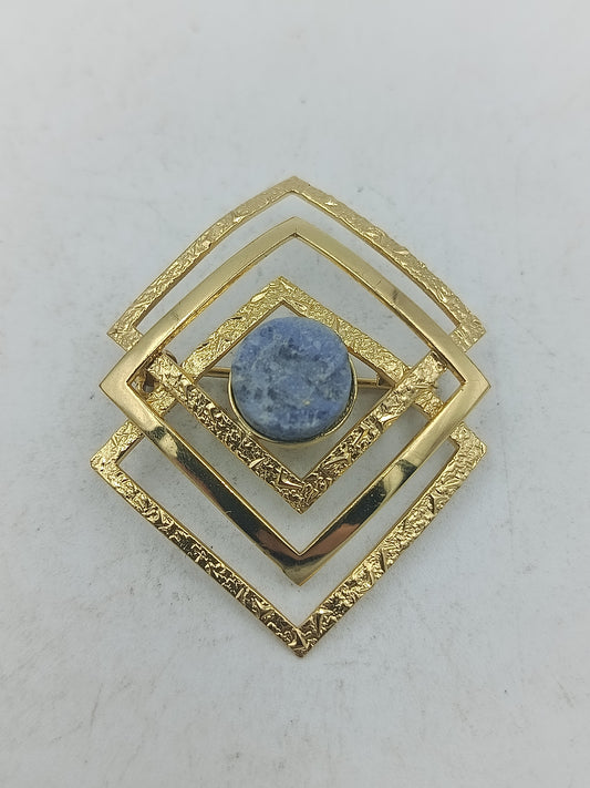 Geometrische Schmuckbrosche goldfarben mit Naturstein und modernem Quadrat Design