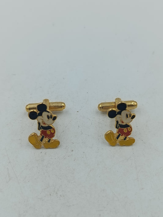 Micky Manschettenknöpfe goldfarben mit farbiger Emaille im klassischen Disney Stil