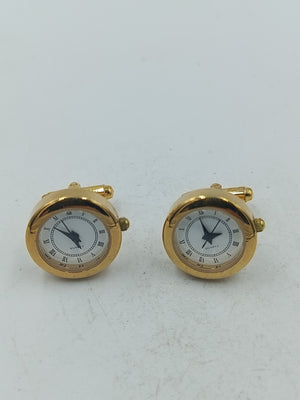 Runde Manschettenknöpfe mit integrierter Uhr in goldfarbener Ausführung