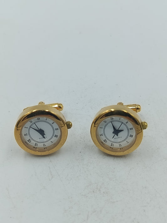 Runde Manschettenknöpfe mit integrierter Uhr in goldfarbener eleganter Ausführung