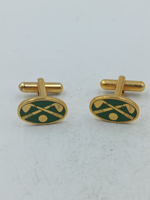 Ovale Manschettenknöpfe mit Golfmotiv in grün goldenem Design