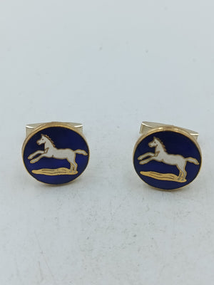 Springendes Pferd Manschettenknöpfe in blau goldfarbener Optik