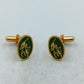 Elegante Manschettenknöpfe goldfarben mit grünem Polospieler Motiv