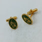 Elegante Manschettenknöpfe goldfarben mit grünem Polospieler Motiv