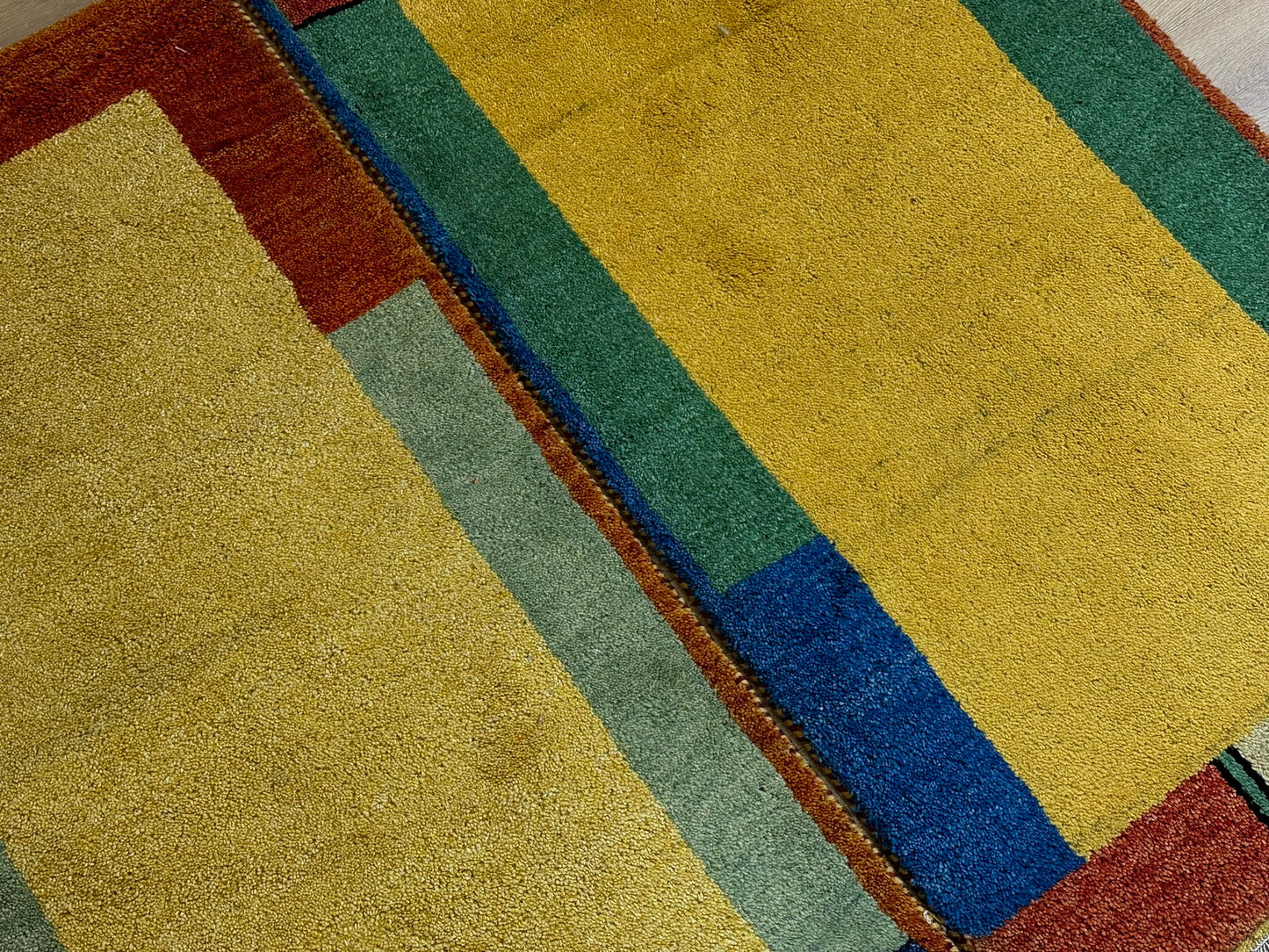 Indisches Gabbeh Teppich 2er Set Handgeknüpft Gelb Bunt 138x76 / 136x70 cm