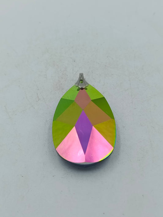 Großer Tropfen Anhänger mit facettiertem Multicolor Kristall in intensiven Farben