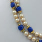 Elegante doppelte Perlenkette mit blauen Akzentperlen vielseitig kombinierbar