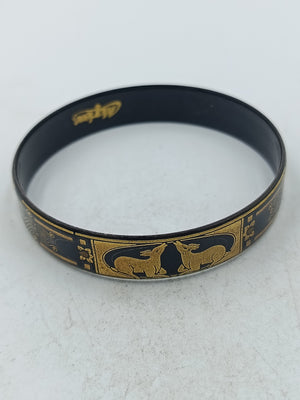 Schmaler Vintage Armreif in Schwarz Gold mit asiatischen Tiermotiven