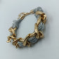 Statement-Band: Gold-Kettenglieder & Silber-Textil
