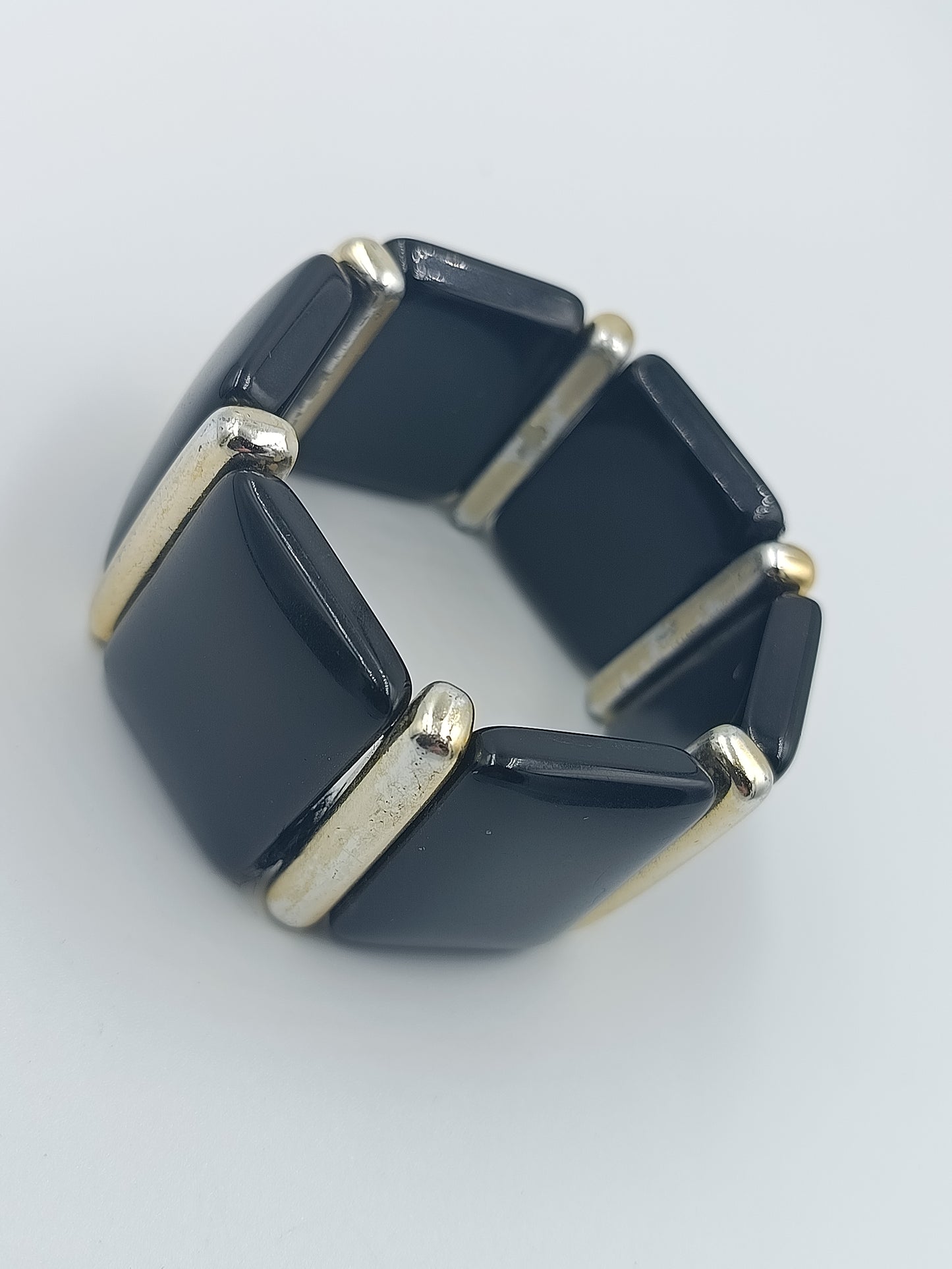 Elastisches Armband: Dunkelblau & Silberglieder