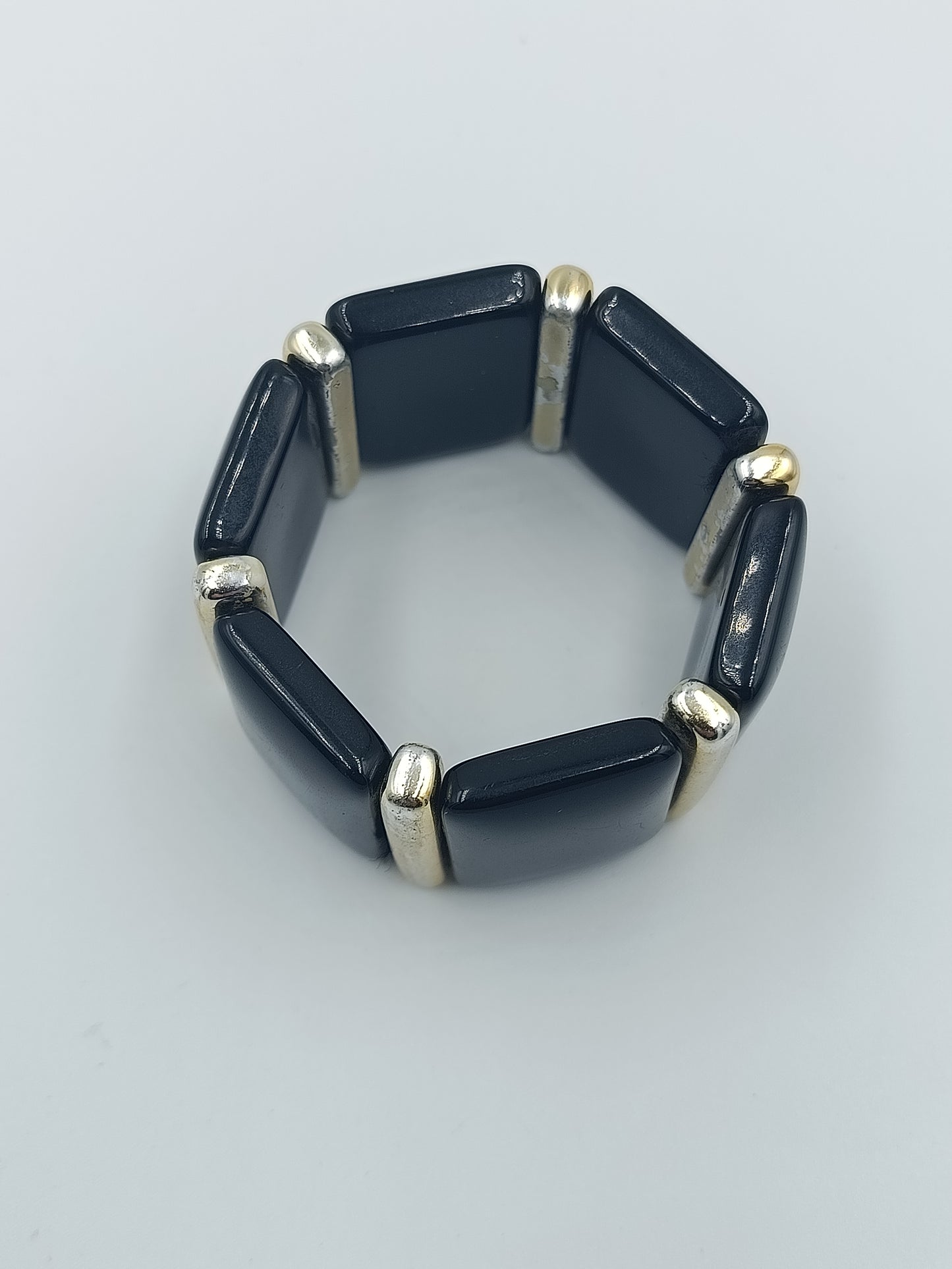 Elastisches Armband: Dunkelblau & Silberglieder