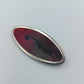 Vintage Brosche oval Silberfarben mit rotem Stoffeinsatz elegantes Design