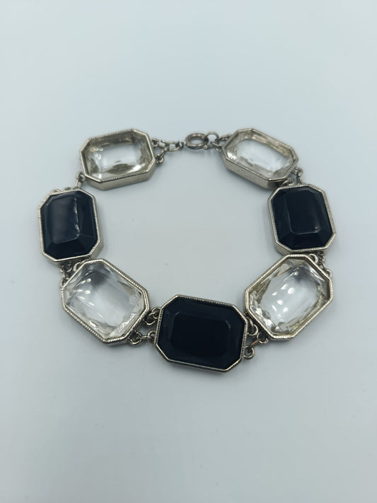 Vintage-Armband Silberoptik: Glassteine Blau & Klar