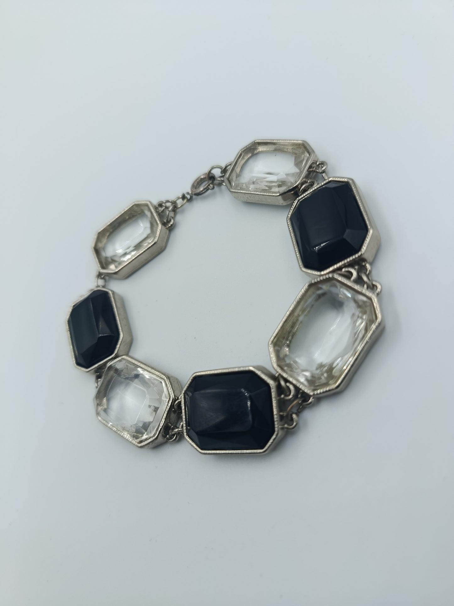 Vintage-Armband Silberoptik: Glassteine Blau & Klar