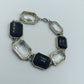 Vintage-Armband Silberoptik: Glassteine Blau & Klar