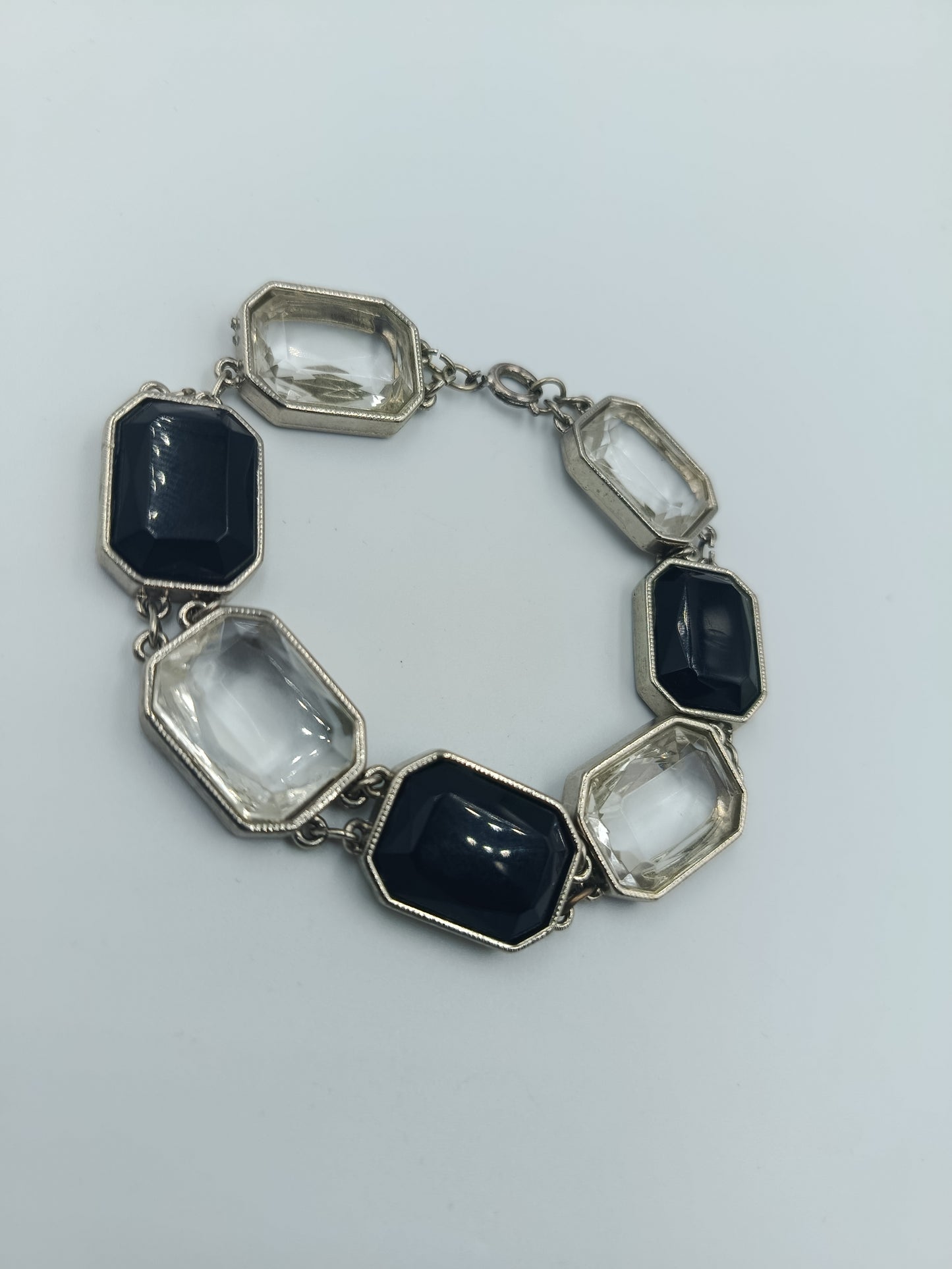 Vintage-Armband Silberoptik: Glassteine Blau & Klar