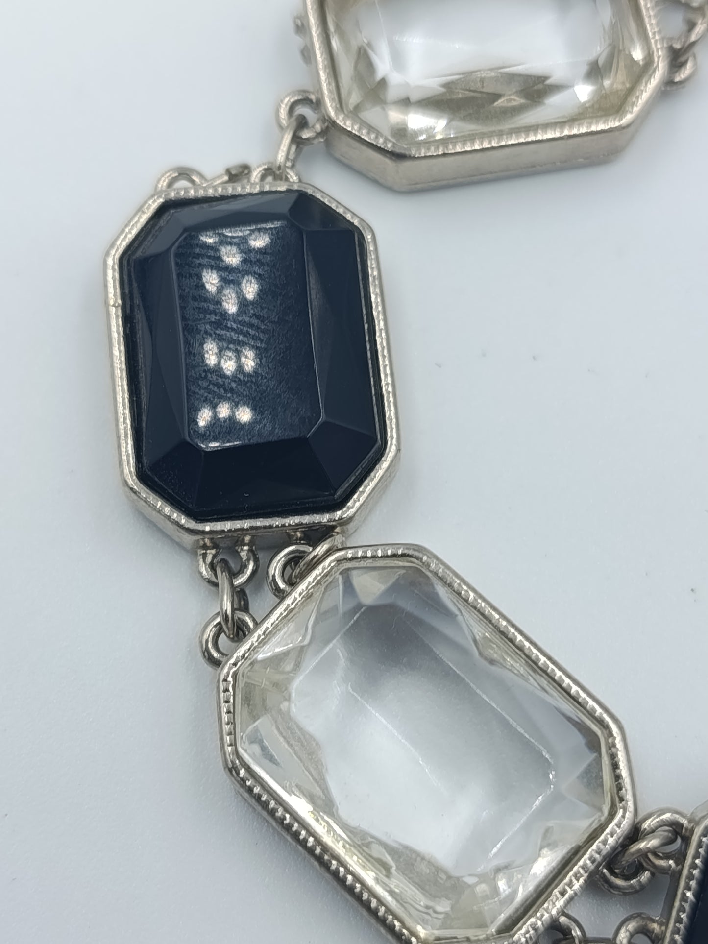 Vintage-Armband Silberoptik: Glassteine Blau & Klar