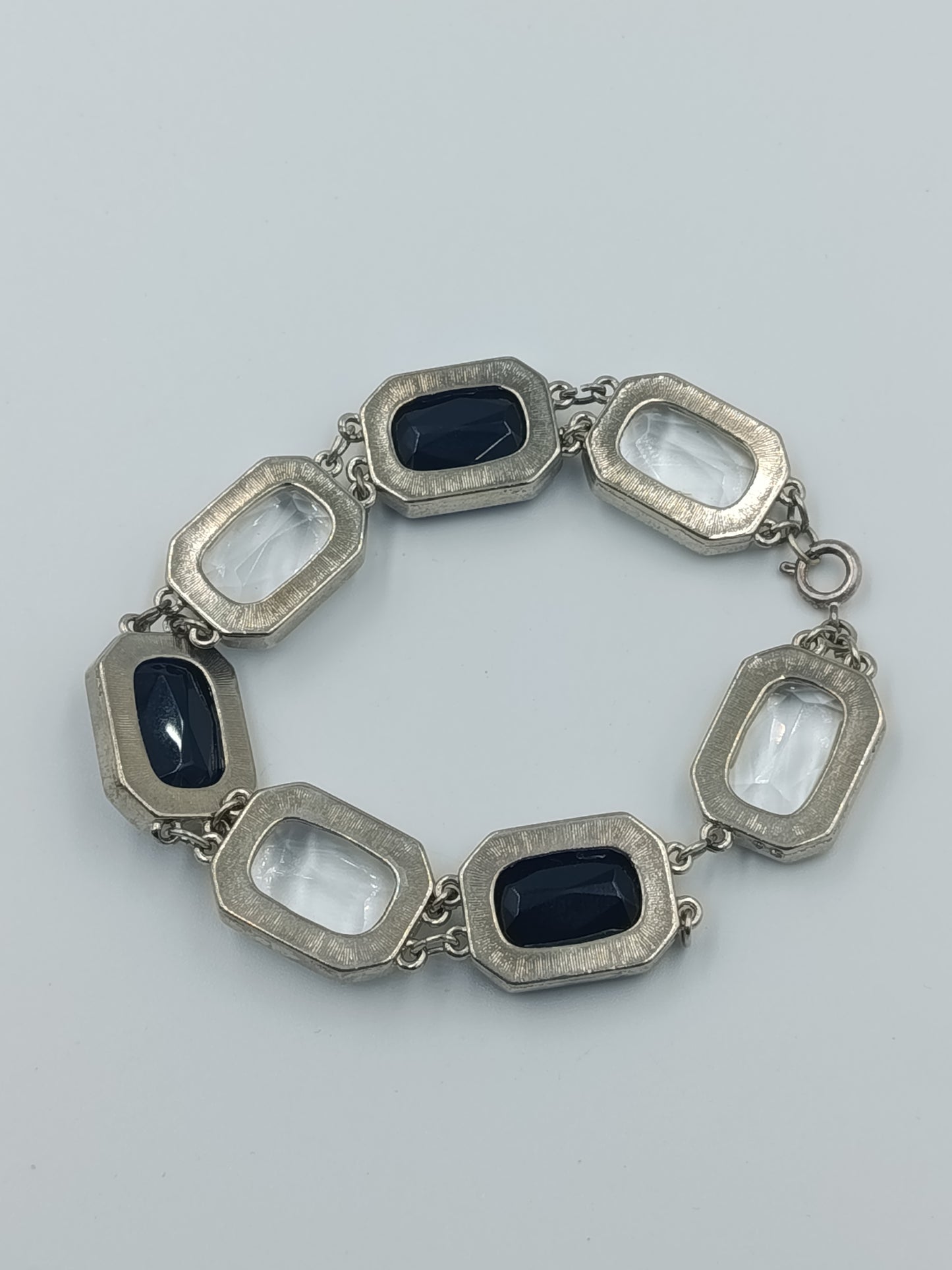 Vintage-Armband Silberoptik: Glassteine Blau & Klar