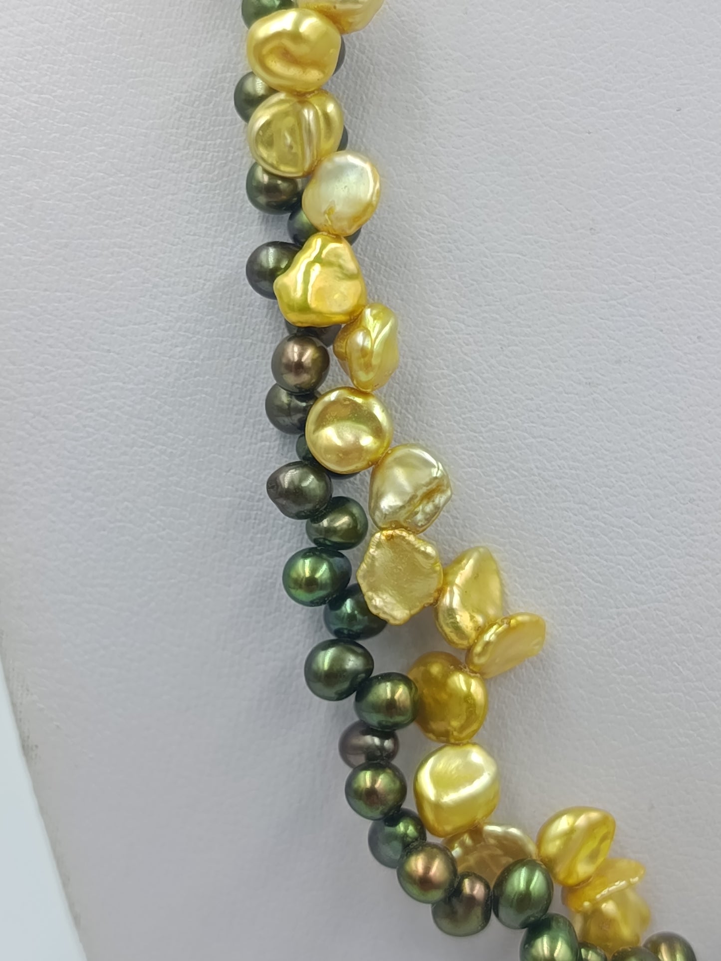 Barock-Perlenkette: Grün & Gold, 925 Silber-Verschluss