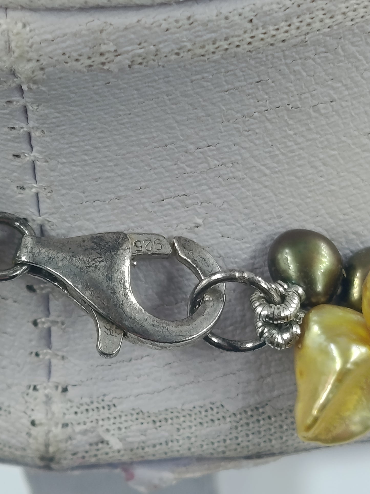 Barock-Perlenkette: Grün & Gold, 925 Silber-Verschluss