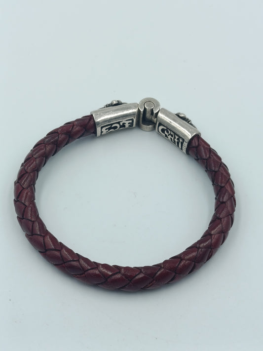 Geflochtenes Lederarmband in Bordeaux mit 925