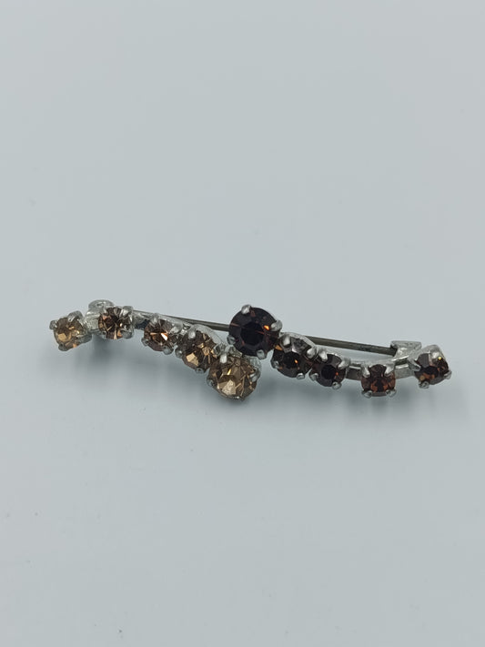 Vintage Strass-Brosche: Braun & Champagner, geschwungen