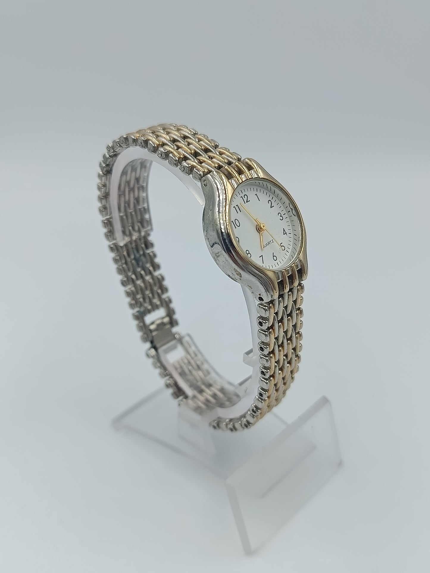 Elegante Damenarmbanduhr zweifarbiges Metallarmband klassisches Design