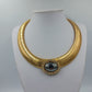 Statement Collier Goldfarben mit Strass und Cabochon Anhänger