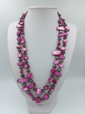 Vintage Doppelreihige Perlmutt Kette pink facettierte Glasperlen im Vintage Stil