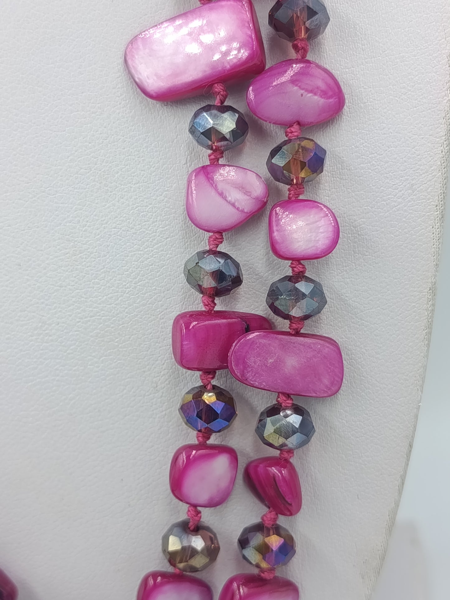 Vintage Doppelreihige Perlmutt Kette pink facettierte Glasperlen im Vintage Stil