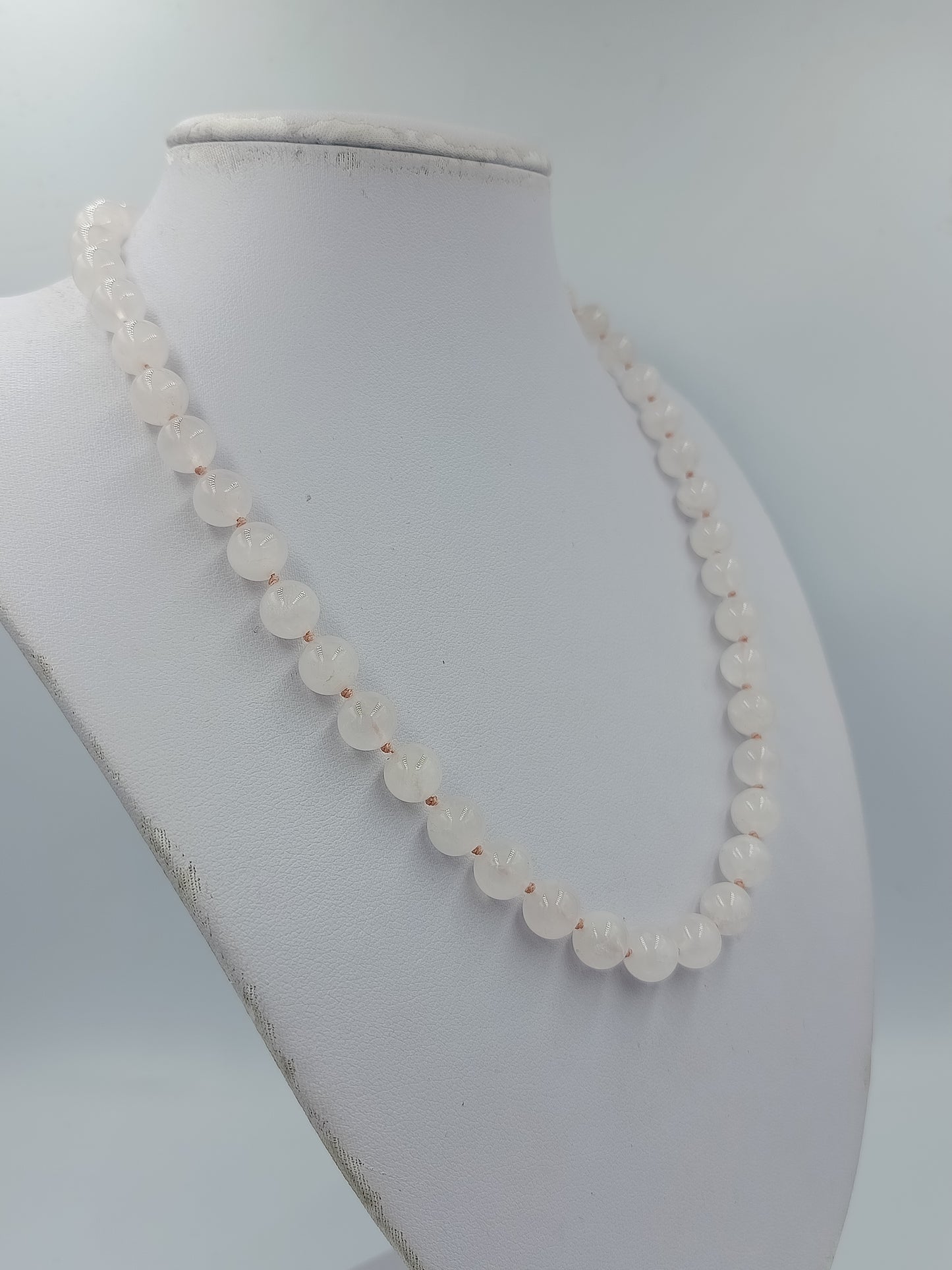 Rosenquarz Kugelkette mit 925 Silber Verschluss Klassisch Elegant Zeitlos