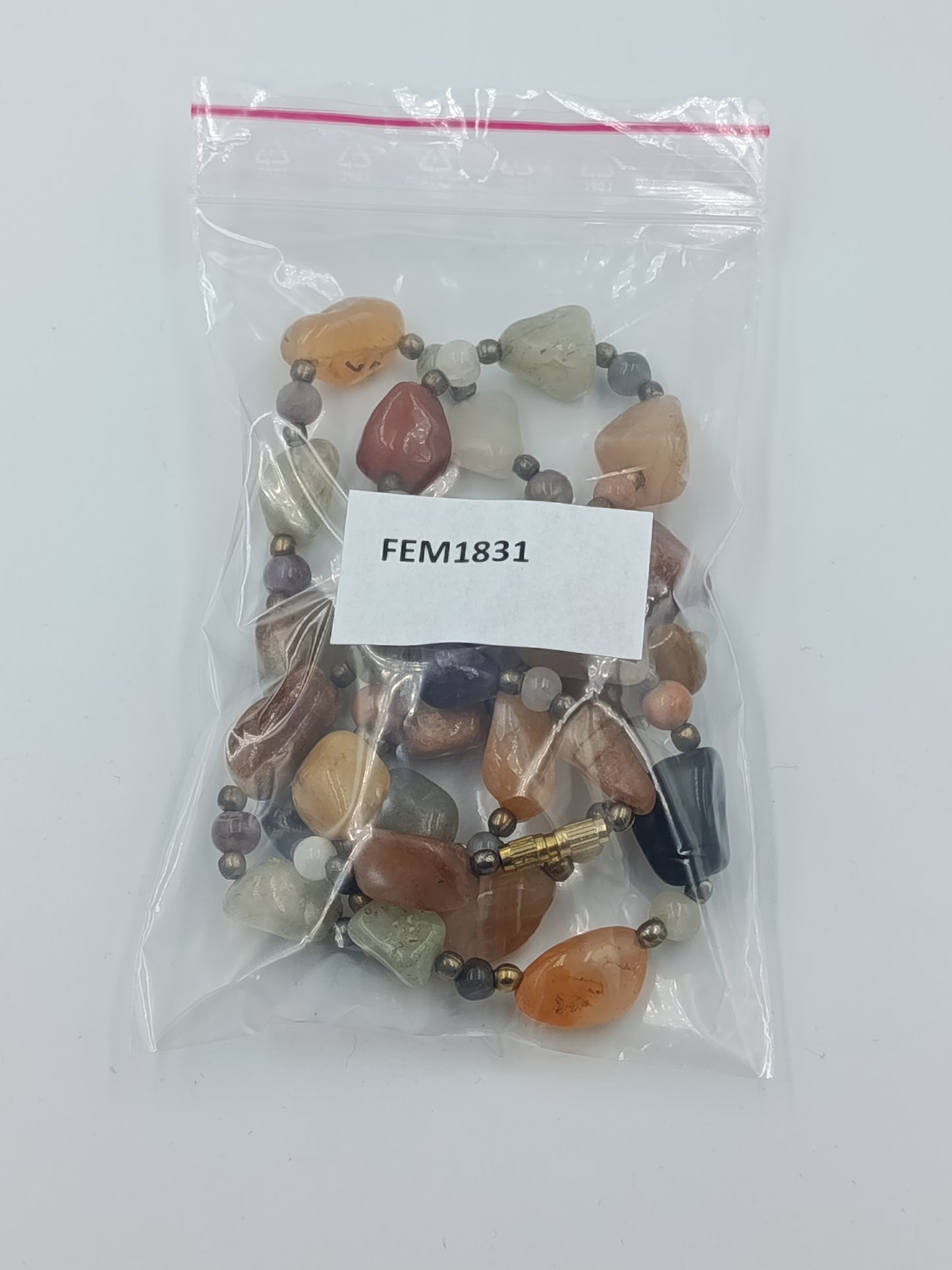 2-reihige Naturstein-Kette: Bunte Edelstein-Nuggets & Goldakzente