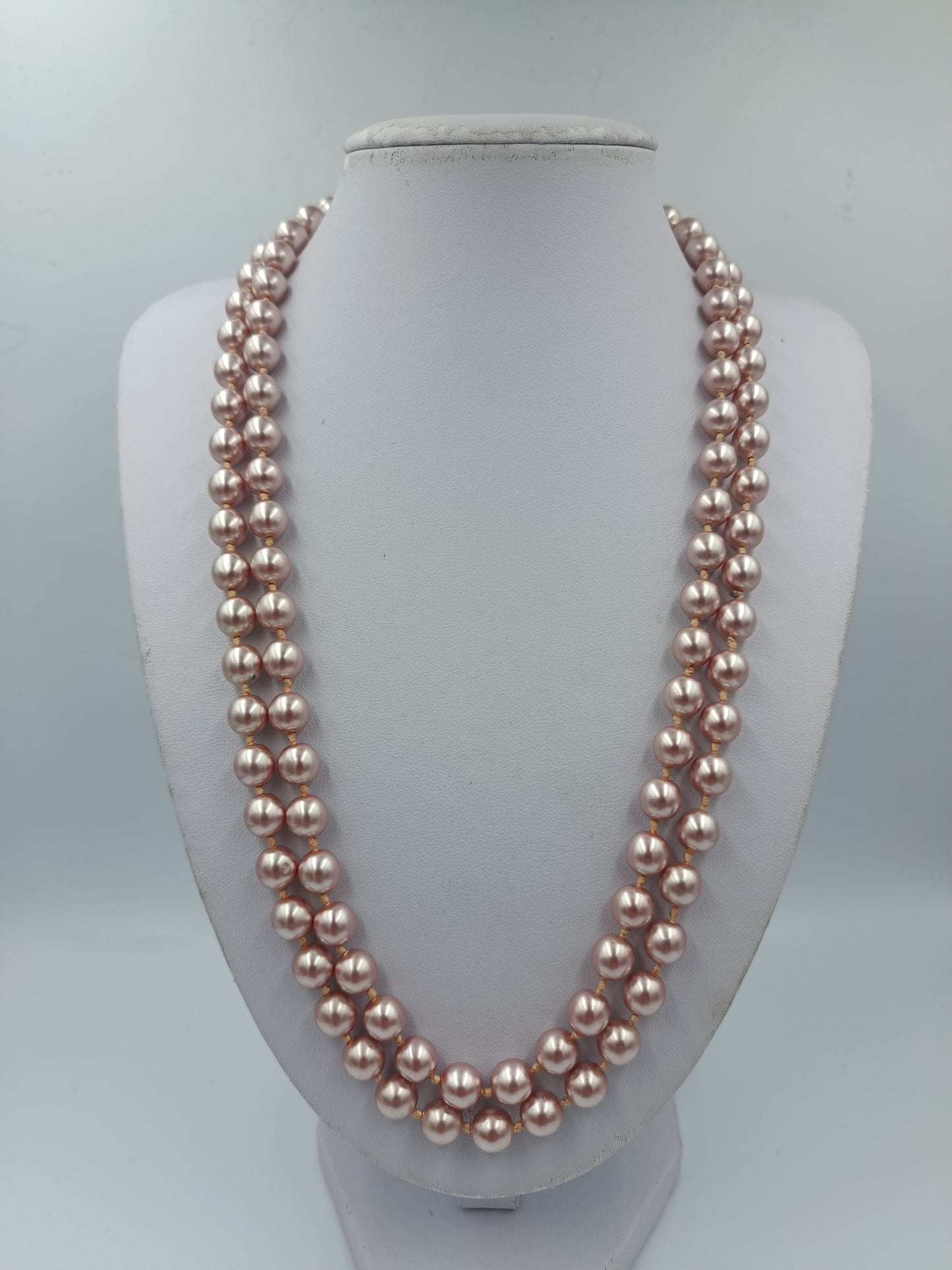 Lange doppelte Perlenkette in Rosé Elegante Vintage Statement Halskette