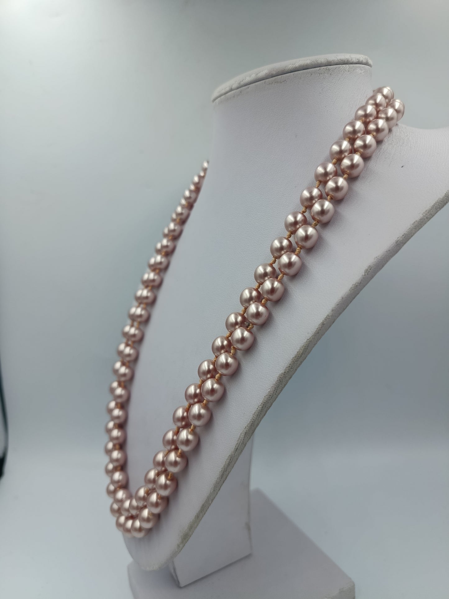 Lange doppelte Perlenkette in Rosé Elegante Vintage Statement Halskette