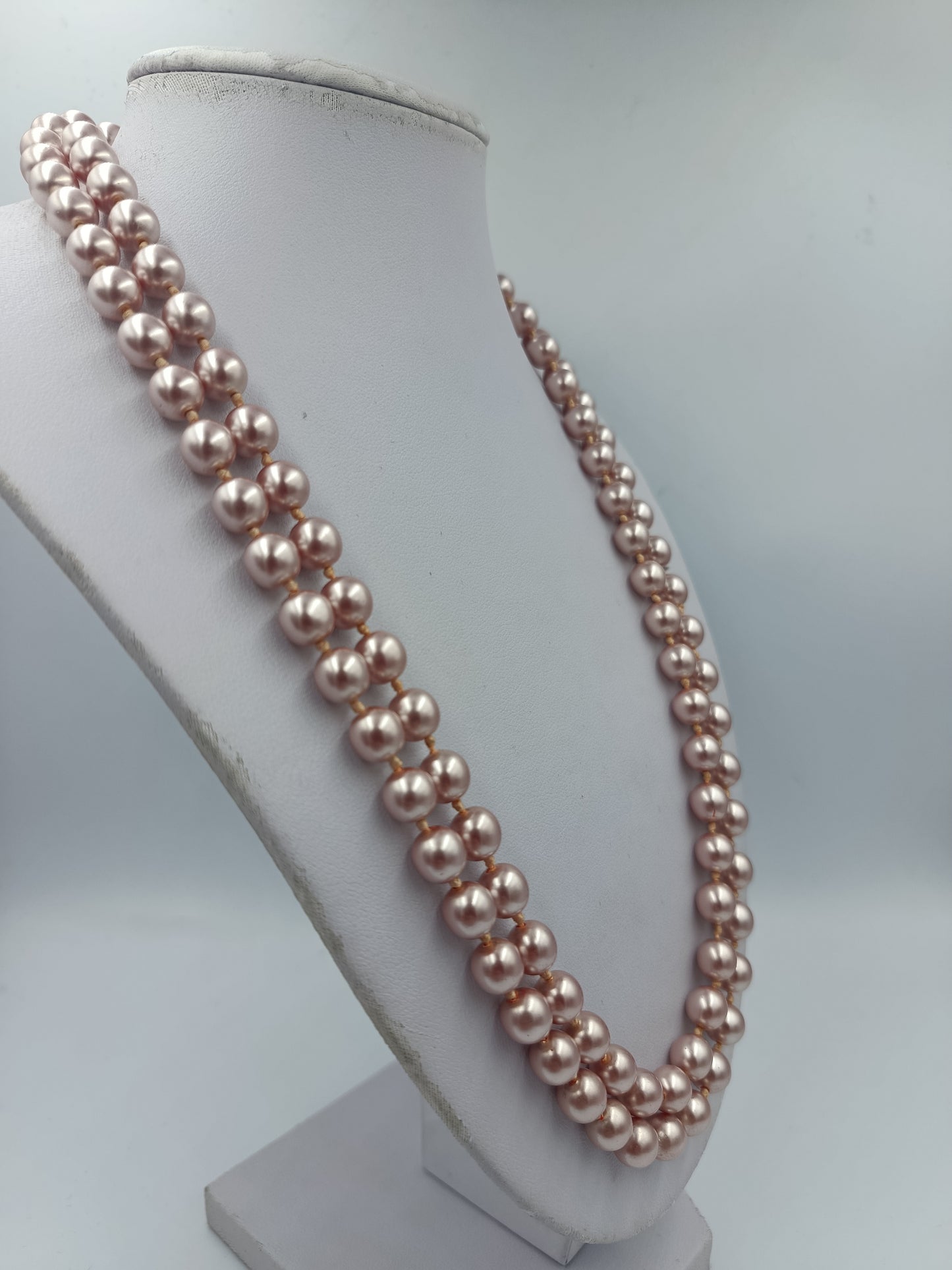 Lange doppelte Perlenkette in Rosé Elegante Vintage Statement Halskette