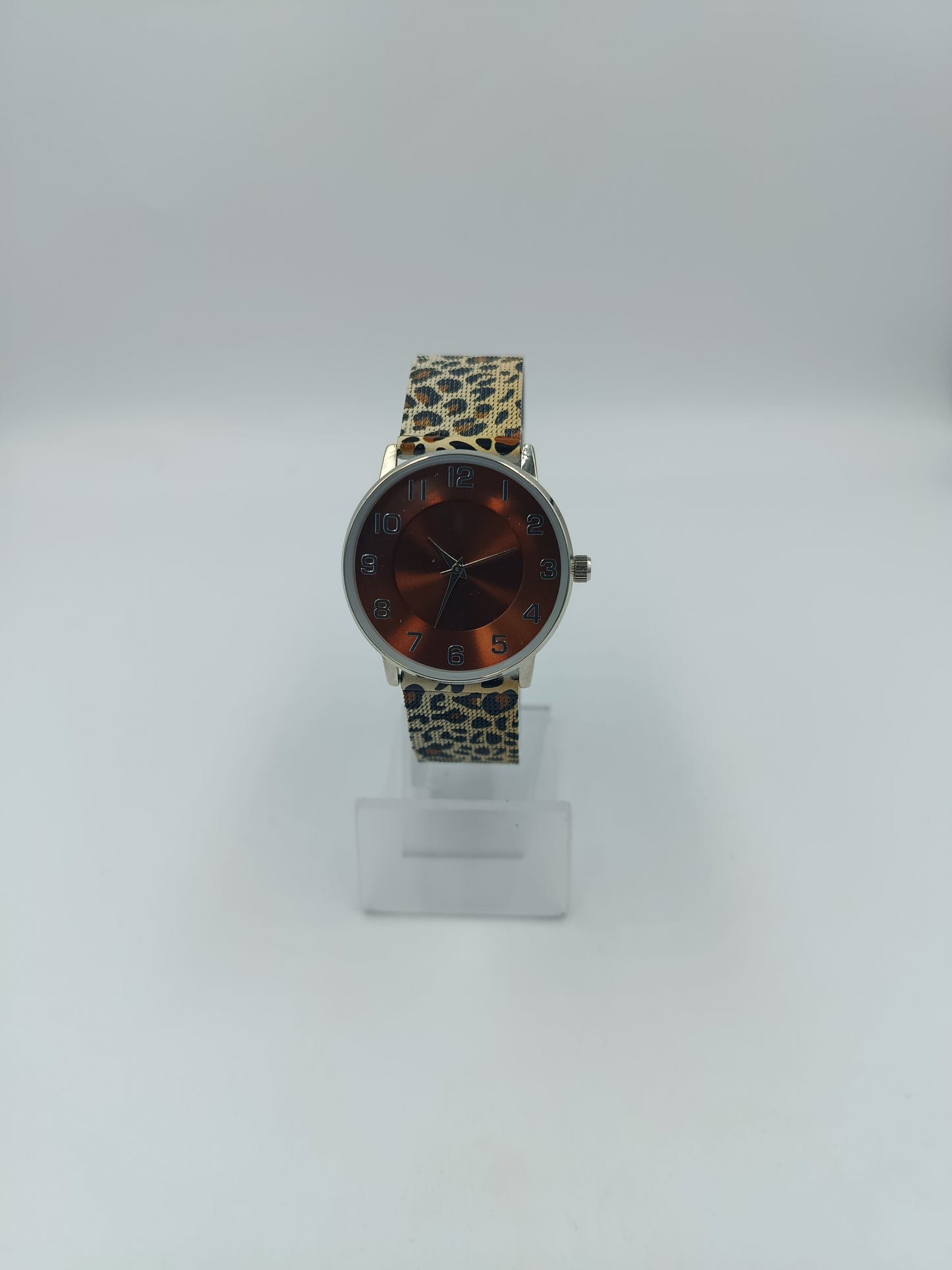 Damenarmbanduhr mit Leopardenmuster Armband und braunem Zifferblatt