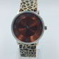 Damenarmbanduhr mit Leopardenmuster Armband und braunem Zifferblatt